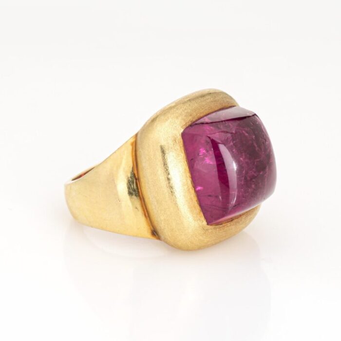 cabochon pink tourmaline ring square cocktail estate 18k yellow gold sz 6 maz 3838