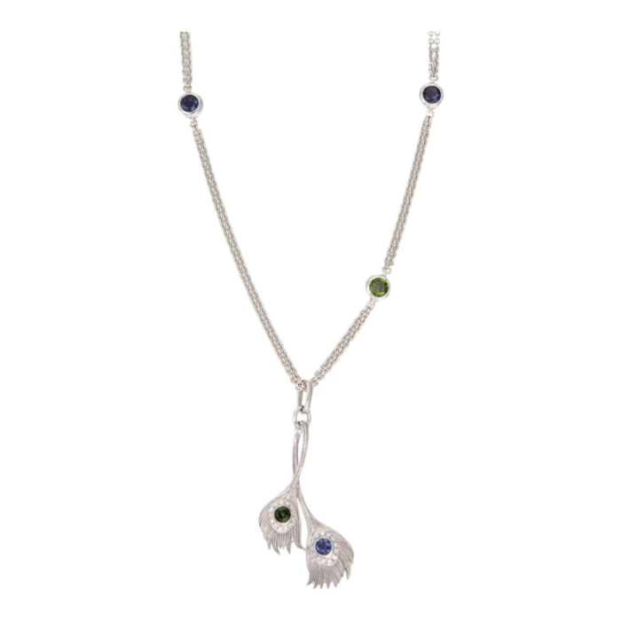 carrera y carrera peacock necklace 18k white gold iolite tsavorite garnet 17 0246