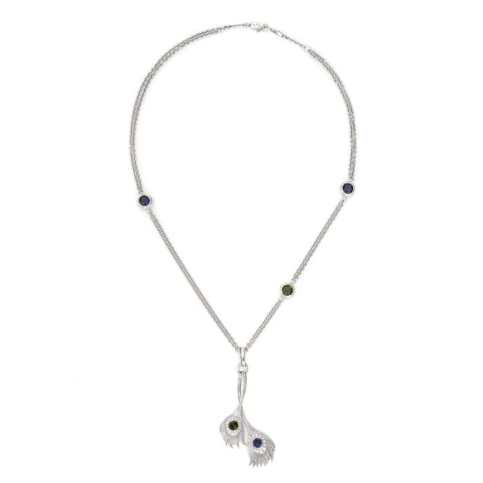 carrera y carrera peacock necklace 18k white gold iolite tsavorite garnet 17 6807