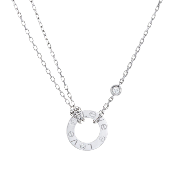 cartier diamond love necklace 18k white gold estate jewelry receipt 16 9361