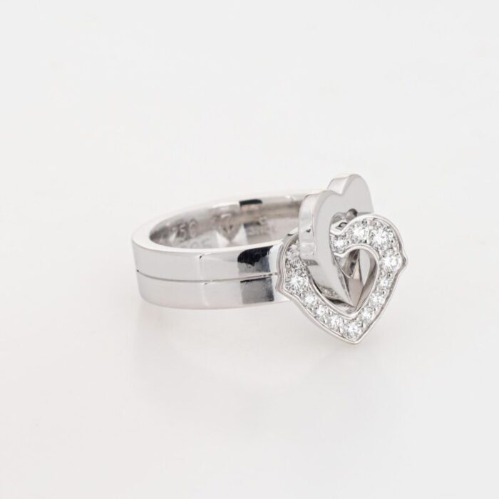 cartier double heart diamond ring sz 4 pinky band estate 18k white gold jewelry 9213