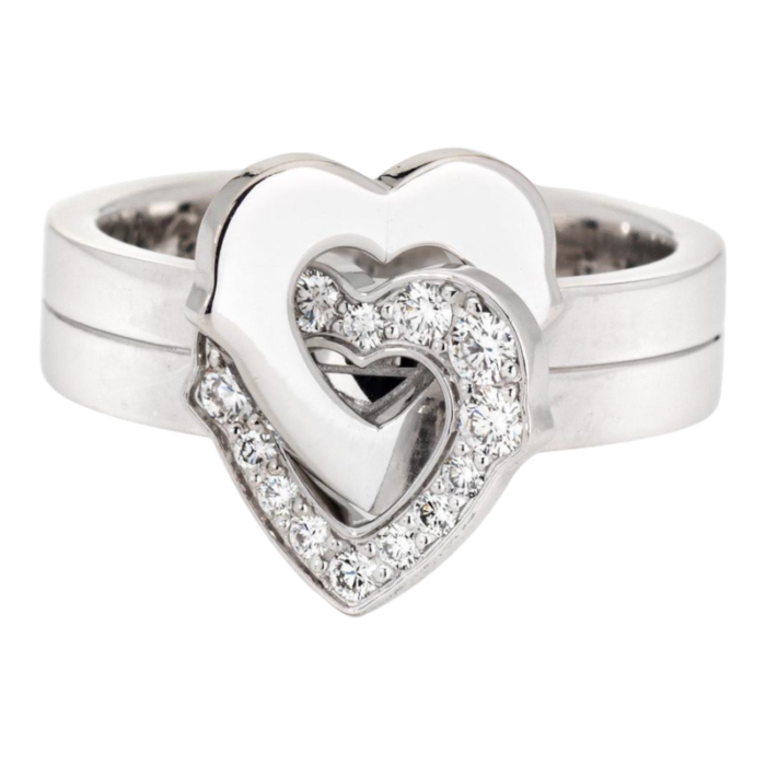 cartier double heart diamond ring sz 4 pinky band estate 18k white gold jewelry 9526