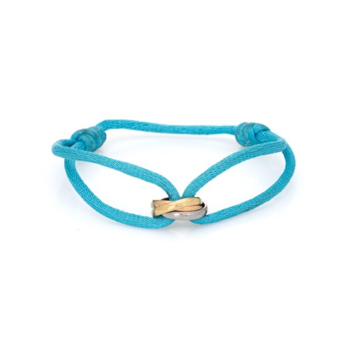 cartier love charity bracelet turquoise silk cord trinity 18k gold estate 4884