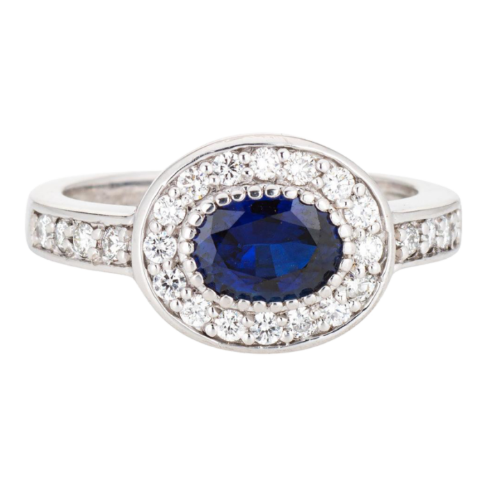 cartier sapphire diamond ring platinum sz 6 estate signed gemstone jewelry oval 7049