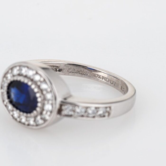 cartier sapphire diamond ring platinum sz 6 estate signed gemstone jewelry oval 8765