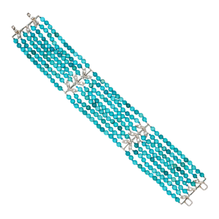 cathy waterman turquoise diamond bracelet 7 strand platinum estate 625 0479