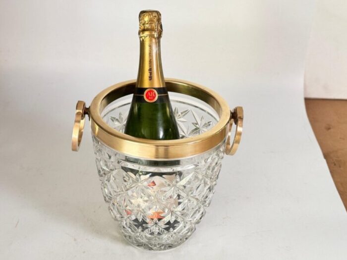 champagne bucket in crystal and brass france 20th century 10