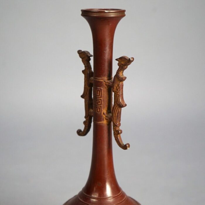 chinese bronze vase with enameled floral design and dragon handles 20th century 1541