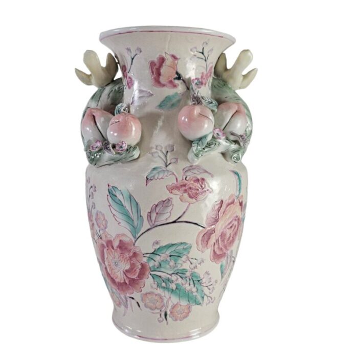 chinese ceramic vase with peachesroses birds relief 14 2392