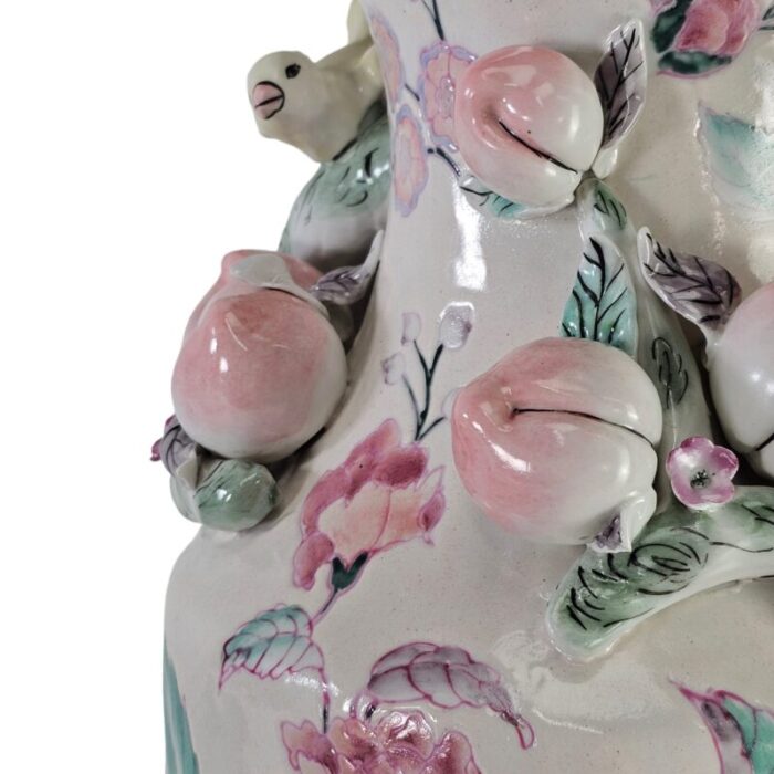 chinese ceramic vase with peachesroses birds relief 14 3257