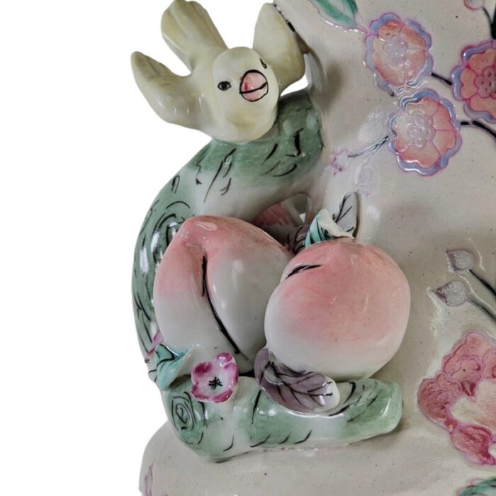 chinese ceramic vase with peachesroses birds relief 14 5593