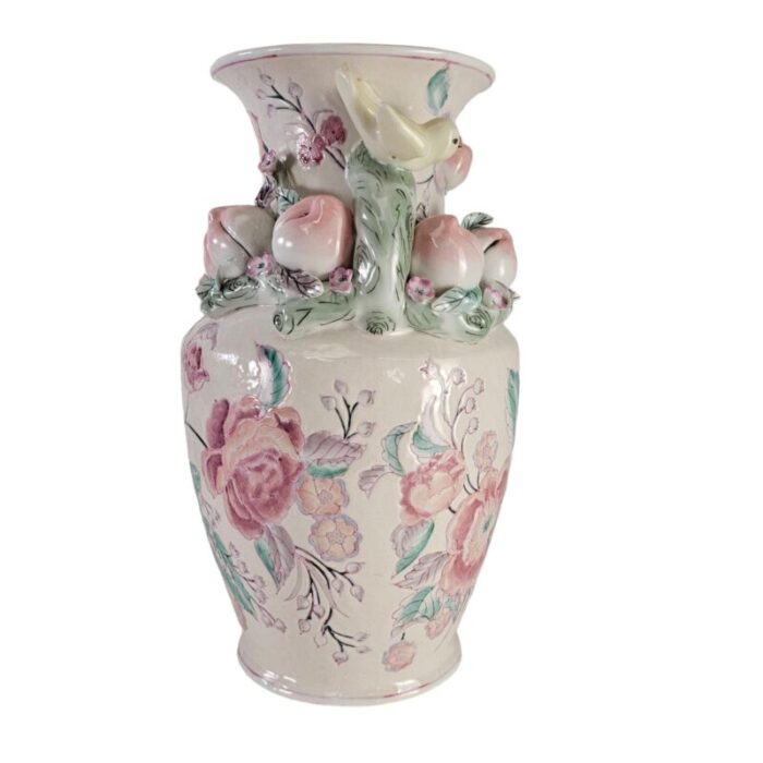 chinese ceramic vase with peachesroses birds relief 14 6063