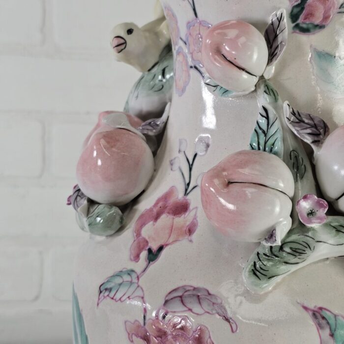 chinese ceramic vase with peachesroses birds relief 14 7802