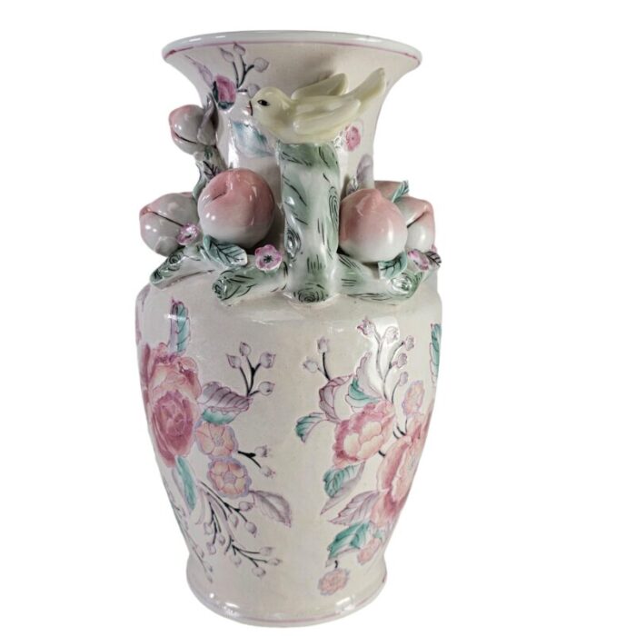 chinese ceramic vase with peachesroses birds relief 14 8360