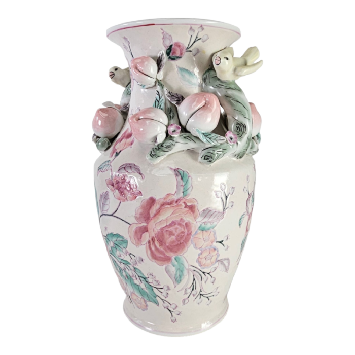 chinese ceramic vase with peachesroses birds relief 14 8411