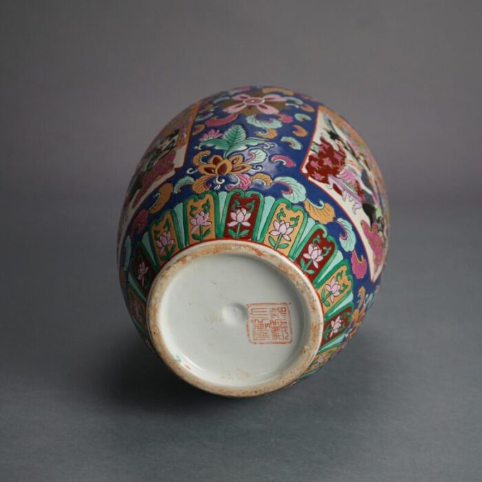 chinese enameled porcelain lidded jar with genre scene and garden flowers early 20th century 5432