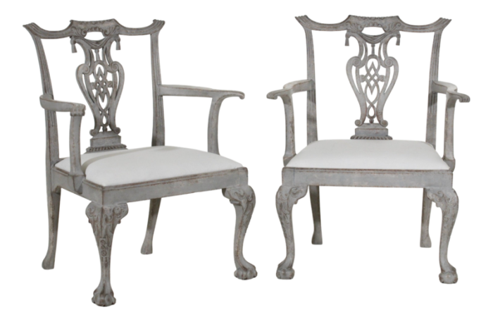 chippendale 19th century armchairs set of 2 8059