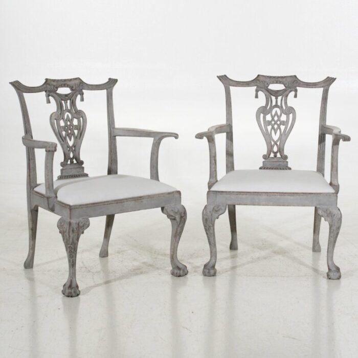 chippendale 19th century armchairs set of 2 9574