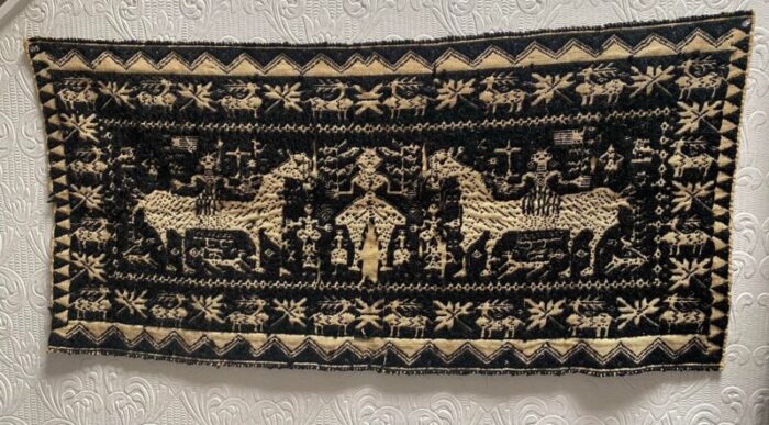 circa 1790 handmade folk art americana horses flags altar cloth runner 9330