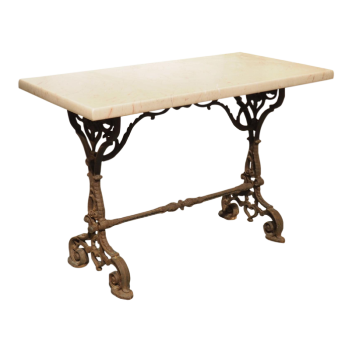 circa 1900 french cast iron bistro table with marble top 8002