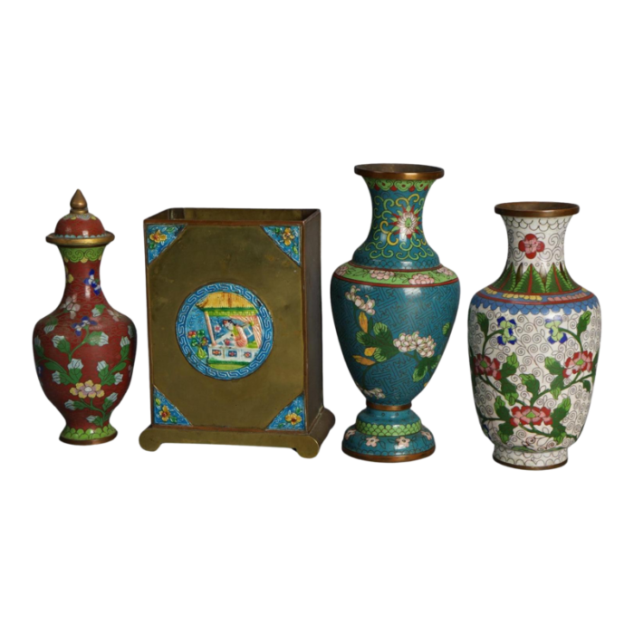 circa 1920 antique chinese cloisonne enameled vases 4 pieces 9970