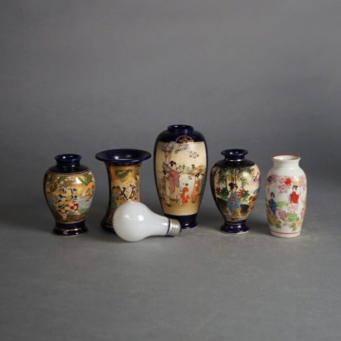 circa 1920s antique japanese satsuma hand painted porcelain vases set of 5 4068