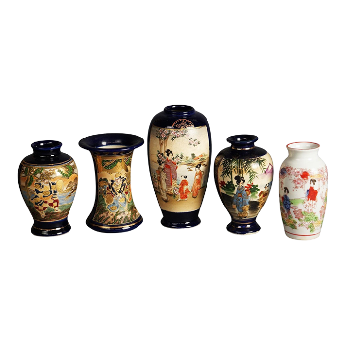 circa 1920s antique japanese satsuma hand painted porcelain vases set of 5 7527