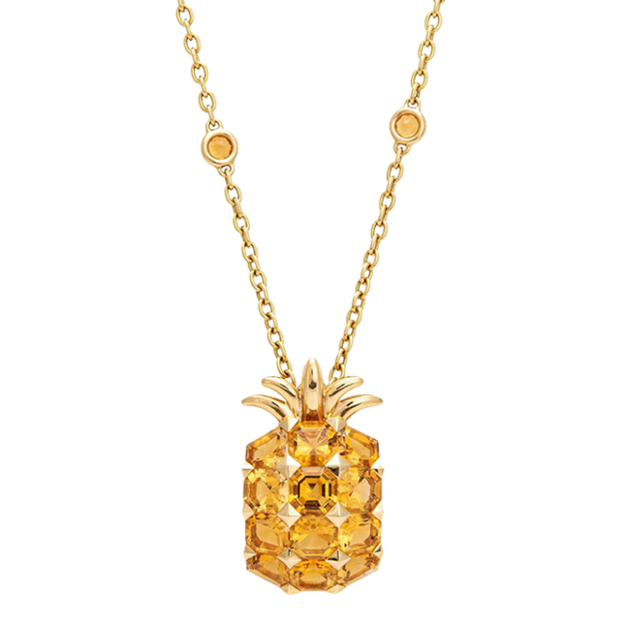 citrine pineapple necklace estate 18k yellow gold 22 chain fruit jewelry 5944