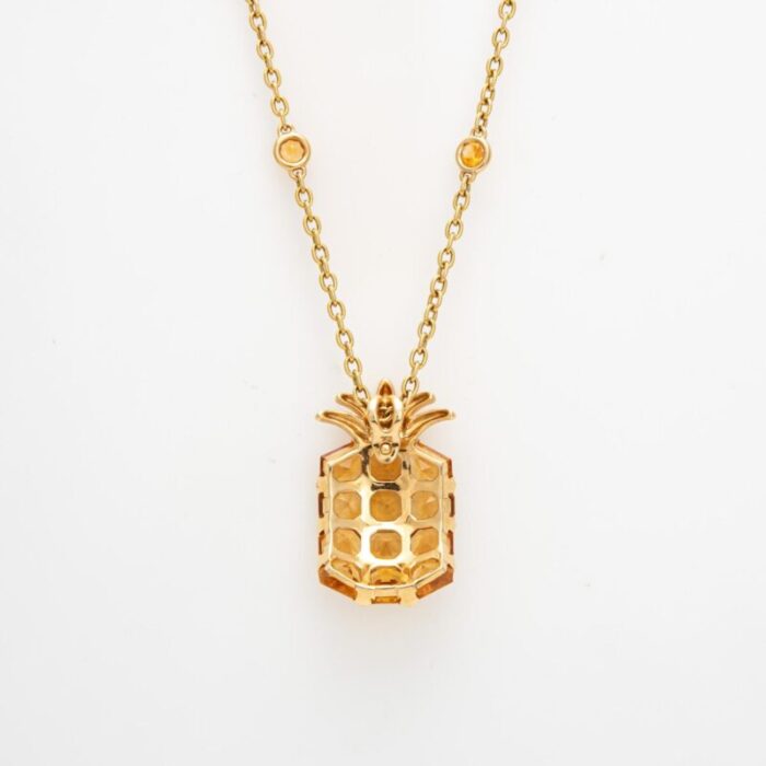 citrine pineapple necklace estate 18k yellow gold 22 chain fruit jewelry 8392