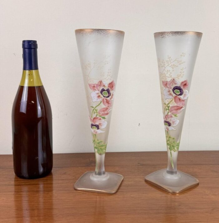 cornet vases in frosted glass by legras set of 2 2