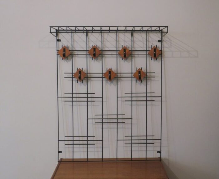 danish teak black metal string coat and hat rack 1960s 7