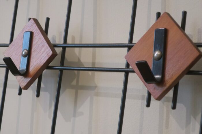 danish teak black metal string coat and hat rack 1960s 8