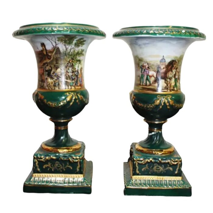 dark green porcelain vases set of 2 1