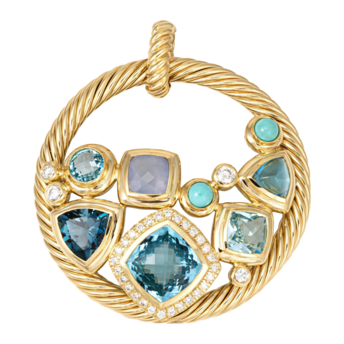 david yurman mosaic pendant estate 18k yellow gold blue topaz turquoise diamond 2669