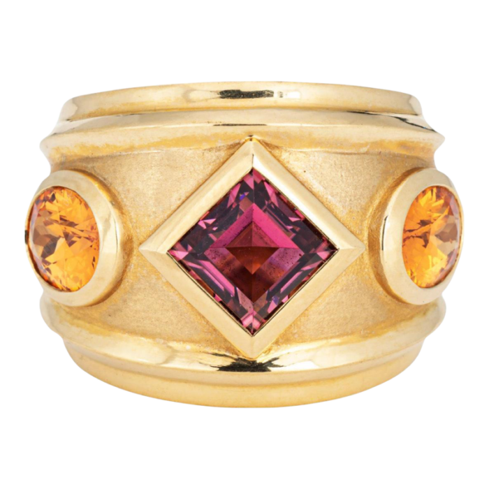 david yurman renaissance ring 18k gold citrine rhodalite garnet sz 65 wide band 2463