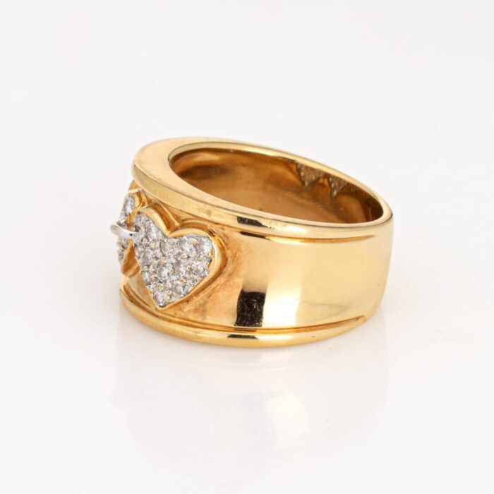 diamond double heart ring vintage 18k yellow gold wide band sz 5 fine jewelry 6450