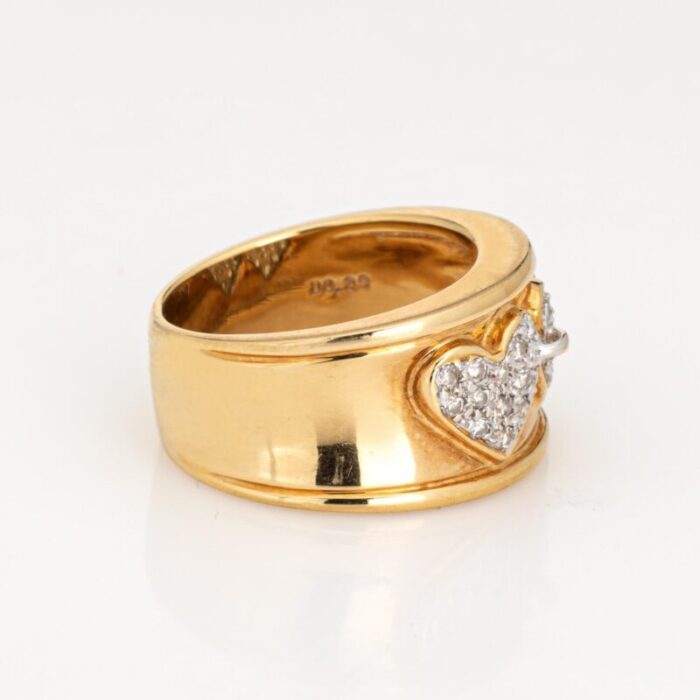 diamond double heart ring vintage 18k yellow gold wide band sz 5 fine jewelry 9736