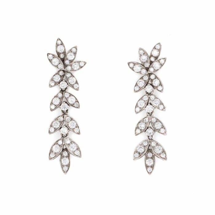 diamond fringe drop earrings 125 vintage 18k white gold foliate jewelry 1853