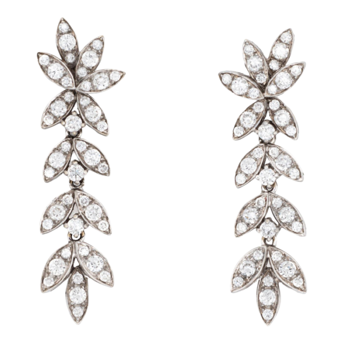 diamond fringe drop earrings 125 vintage 18k white gold foliate jewelry 2186