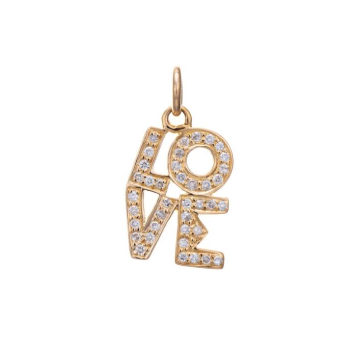 diamond love pendant 70s vintage 14k yellow gold charm estate fine jewelry 1192