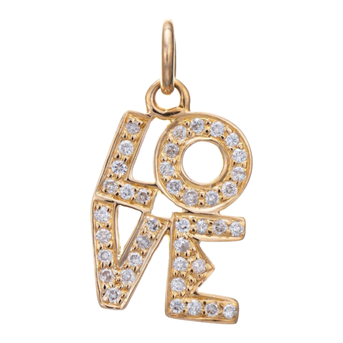 diamond love pendant 70s vintage 14k yellow gold charm estate fine jewelry 9236