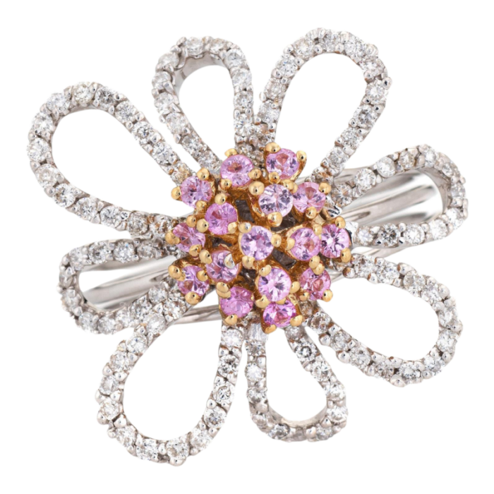 diamond pink topaz flower ring estate 14k white gold cocktail jewelry sz 675 4714