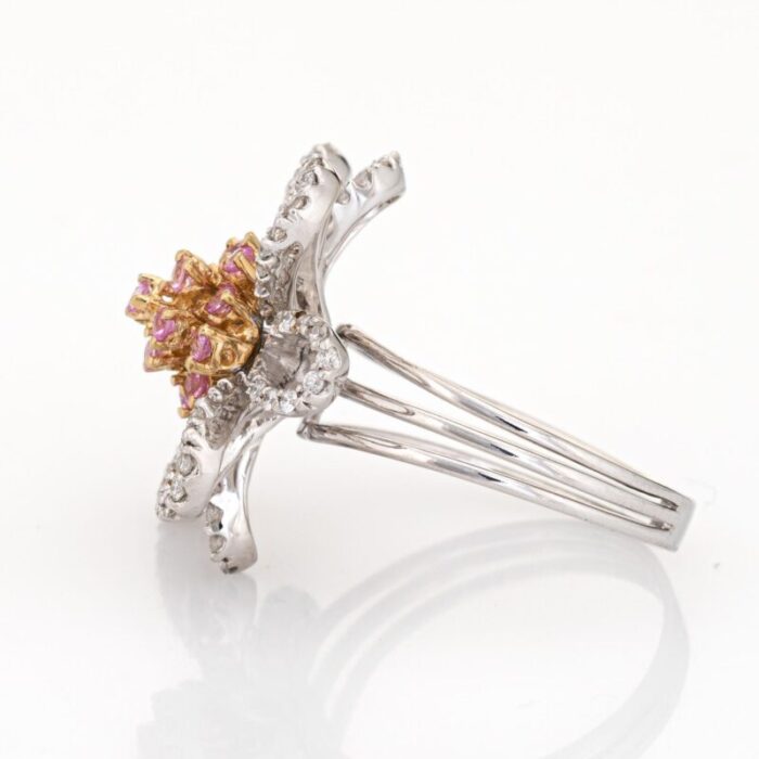 diamond pink topaz flower ring estate 14k white gold cocktail jewelry sz 675 5911