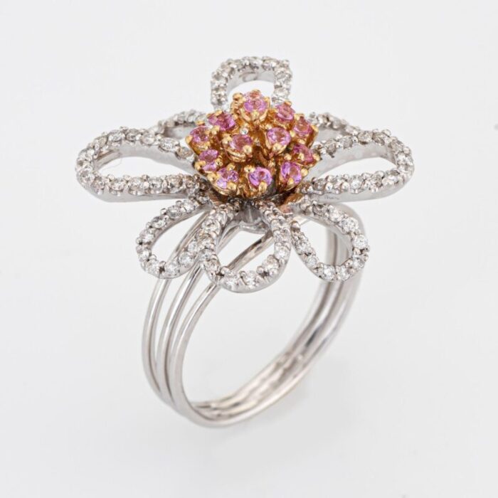 diamond pink topaz flower ring estate 14k white gold cocktail jewelry sz 675 8682