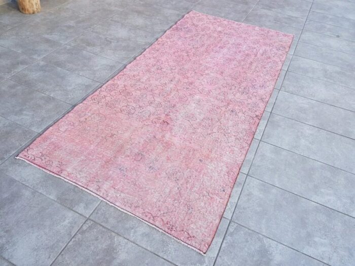 distressed nursery pink woven rug 1960s 1