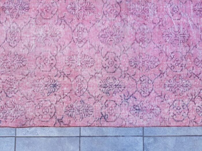 distressed nursery pink woven rug 1960s 4