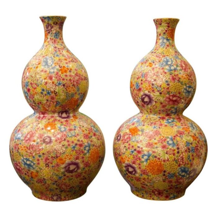 double gourd mille fleur vases 20th century set of 2 4714