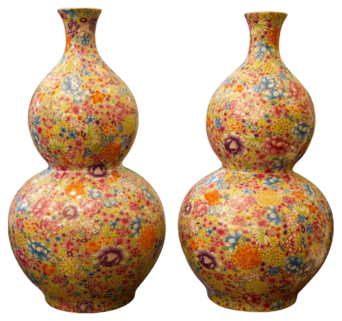 double gourd mille fleur vases 20th century set of 2 9609