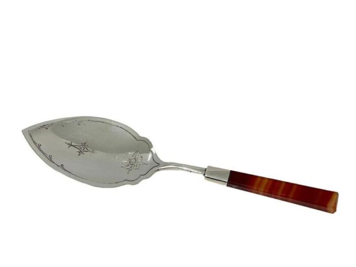 dutch silver with agate serving spoon by c f wewer 1981 2