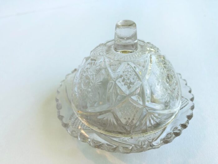 early 1900s cambridge pressed glass butter dish snowflake 2191